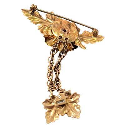 Gold Tone Yellow Flower Rosette Accent Dangle Brooch Pin Enamel