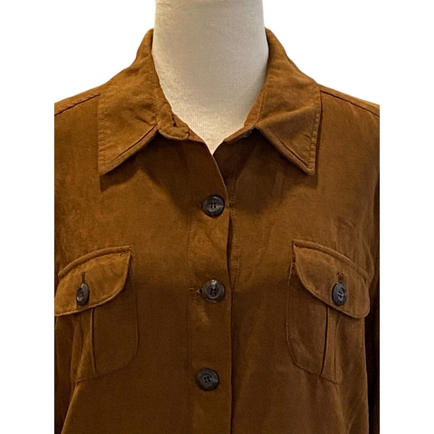 Size Large Duck Head Button Down Jacket Shacket Womens Front Pockets Brown Suede