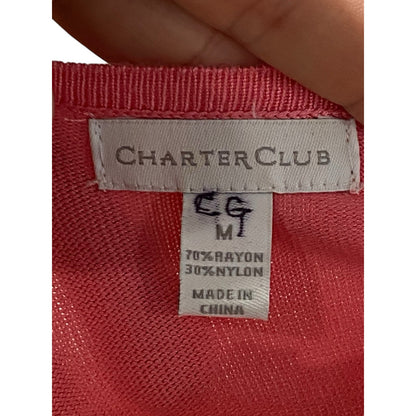 Charter Club Short Sleeve Pink Cardigan Sweater Size Medium Lightweight