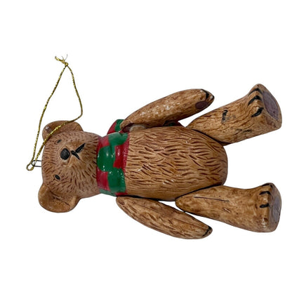 Ceramic Teddy Bear Christmas Ornament Scarf Articulated Jointed Handpainted 4”
