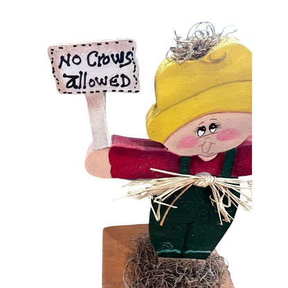 Fall Decor Hand Painted Wooden Scarecrow No Crows Allowed Sign Thanksgiving Farm