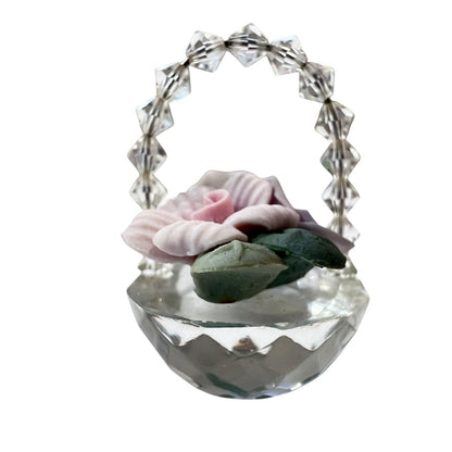 Miniature Crystal Basket Porcelain Roses Pink Purple Spring Easter