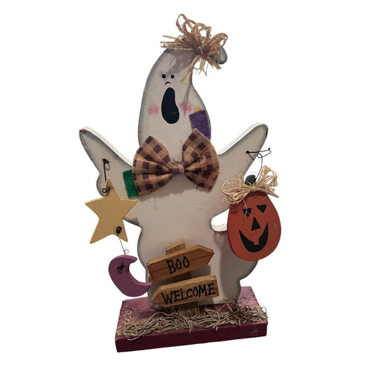 Wooden Ghost Halloween Decor Pumpkin Welcome Table Top Fall Decoration Painted