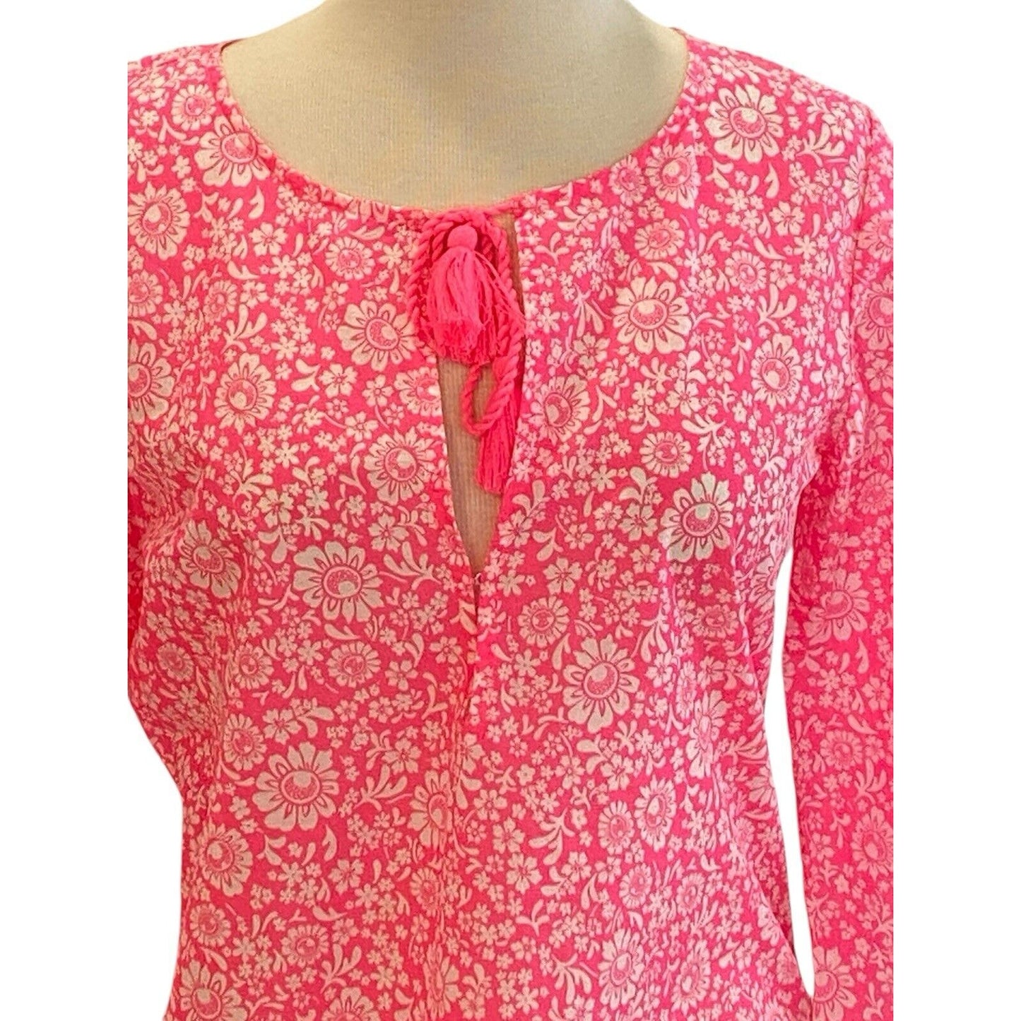 Size XXS J.CREW Factory Pink White Floral Cover Up Beach Vacation Cruise