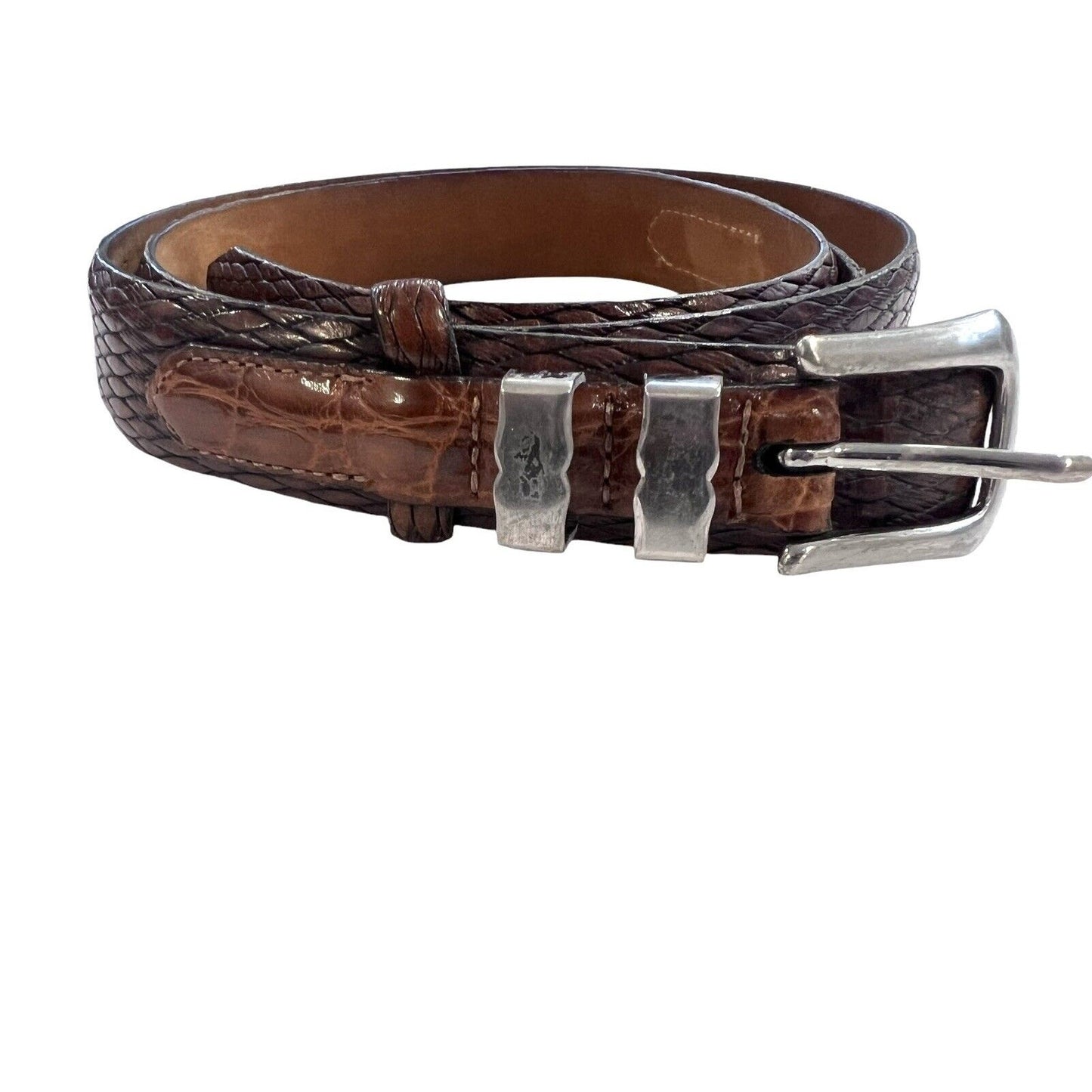 Size 38 Vintage Tulliani Mens Buckle Belt 1" Italian Calfskin 3127 Brown Texture