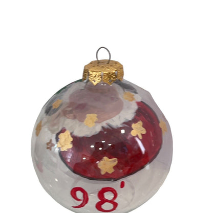 Santa Claus Ornament Christmas Holiday Clear Glass Handpainted Large Ball Signed