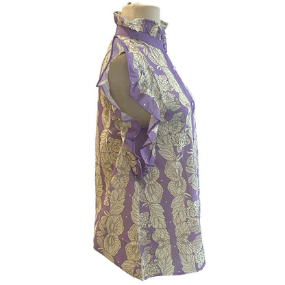 Small NWT Mazik Sleeveless Floral Ruffled Shirt Top Blouse Lavender