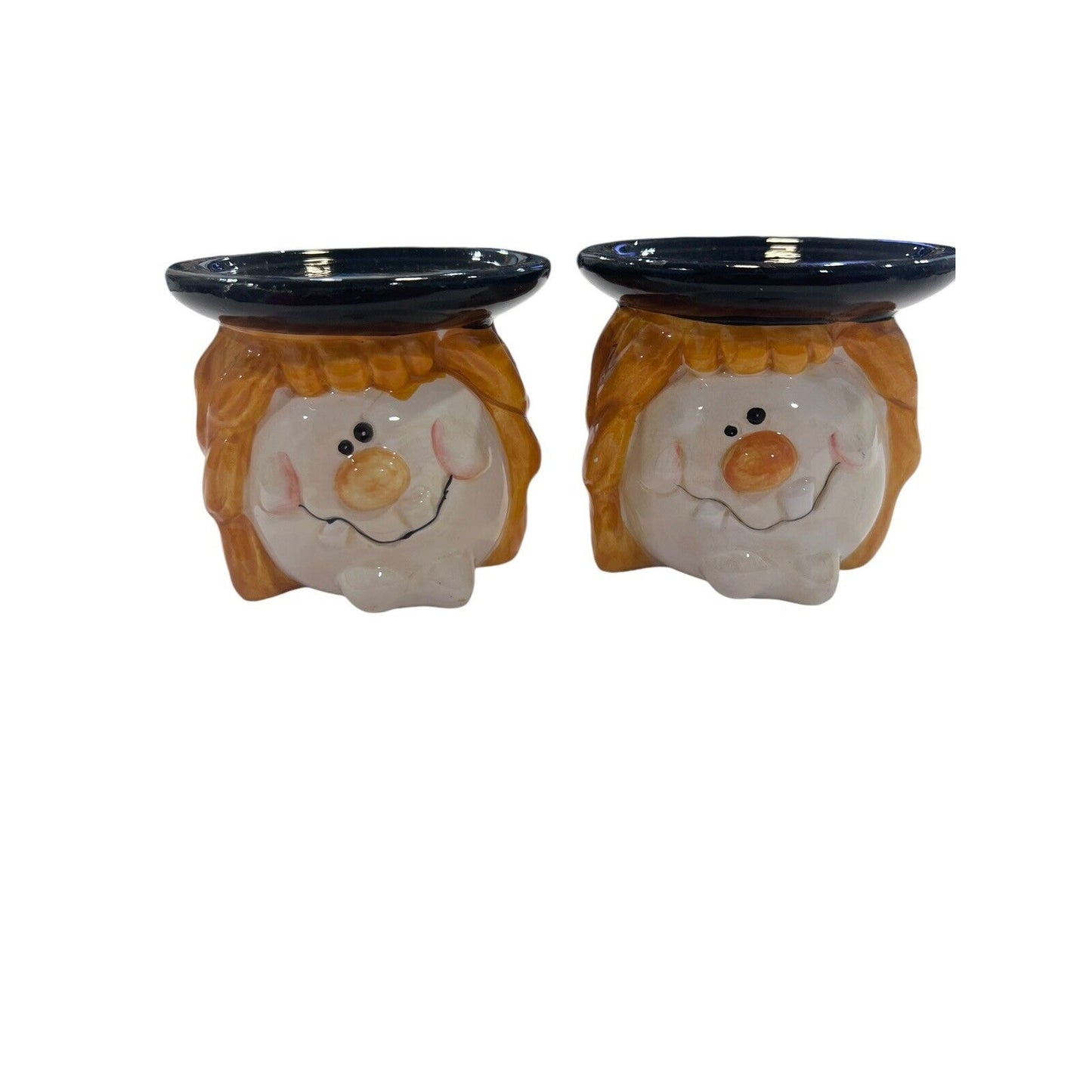 2 WCL Halloween Witch 3.5" X 3.25" Candles Stand Orange Black Spooky Pillar Set