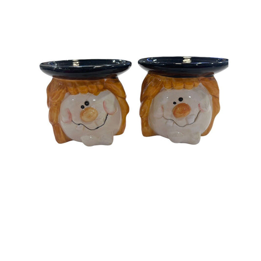 2 WCL Halloween Witch 3.5" X 3.25" Candles Stand Orange Black Spooky Pillar Set