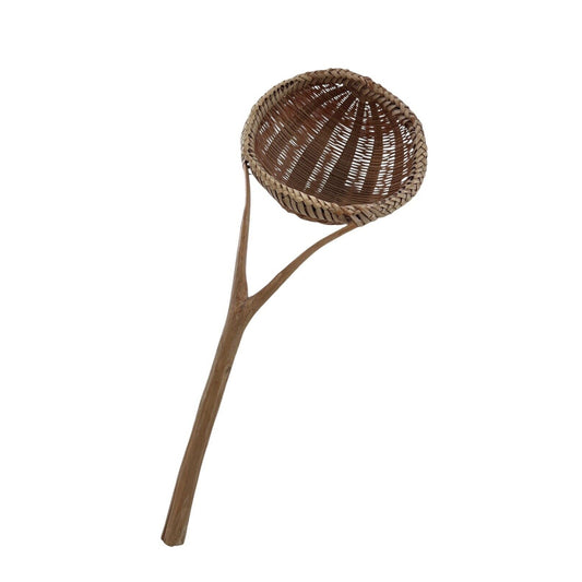 Primitive Rattan Wicker Basket Woven Soup Ladle Strainer Dipper Vintage