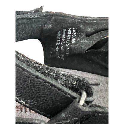 AETREX Women's Giselle Black Leather Lace Up Wedge Sandals Cut Outs Sz 10/41