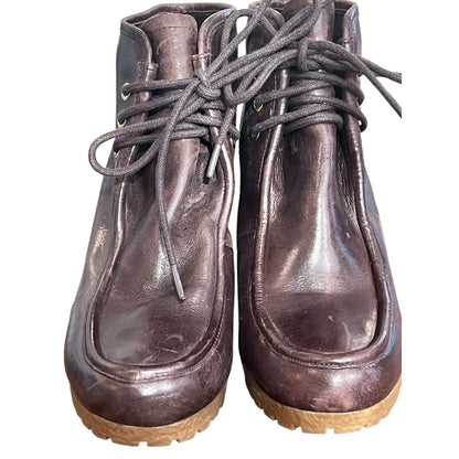 Size 7.5 Michael Kors Rory Wedge Booties Brown Leather Ankle Boots Lace Up