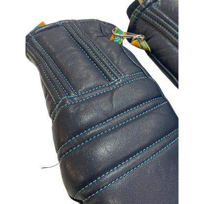 Vintage Kombi Navy Blue Leather Winter Mittens Down Feather Women’s Small