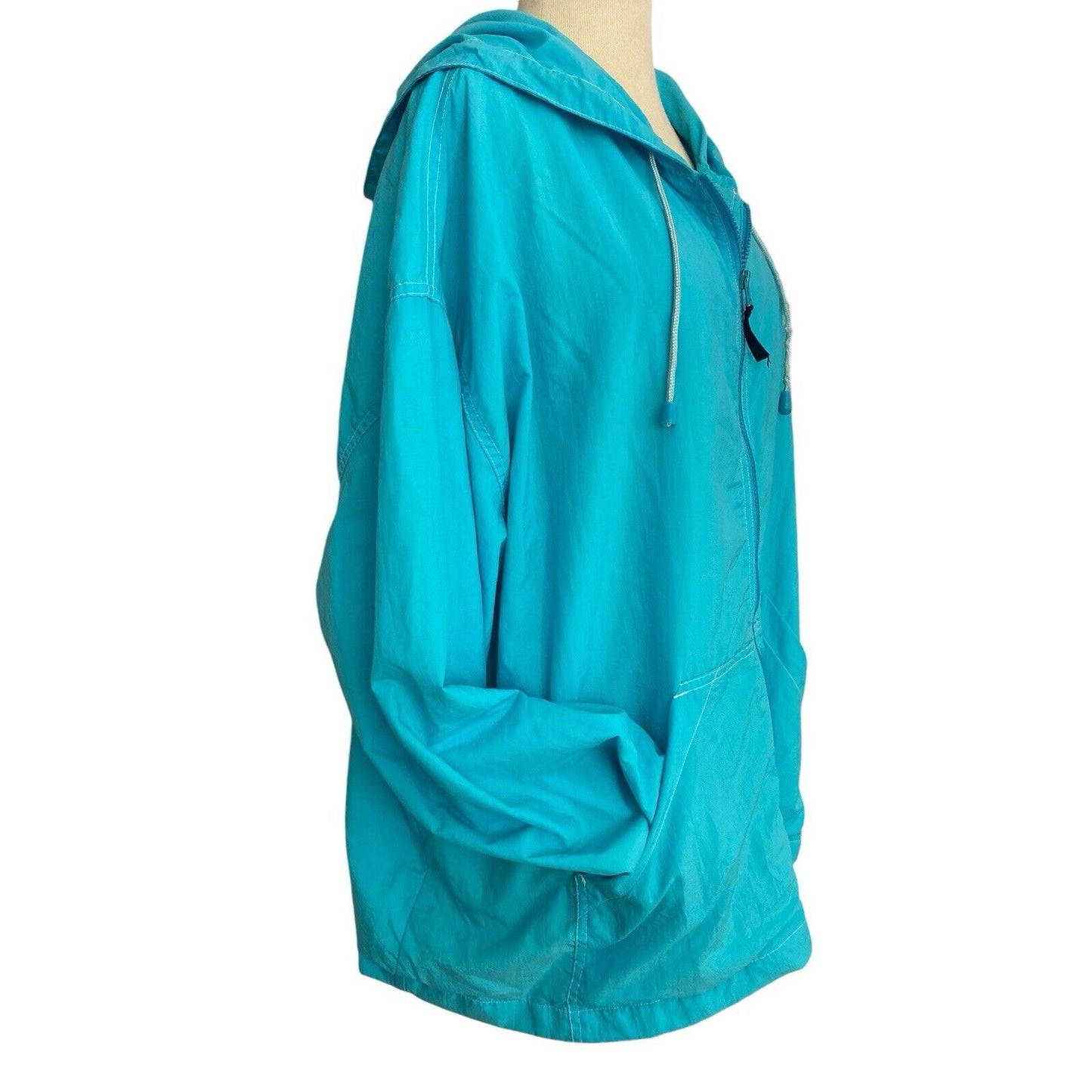 Vintage Venezia Hooded Turquoise Lined Windbreaker Jacket Plus Size 22/24