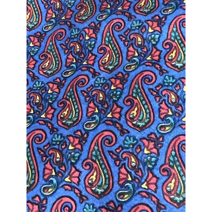 Michelsons Of London Men’s Silk Burgundy Tie Blue Paisley Bright Flowers 55x2.75