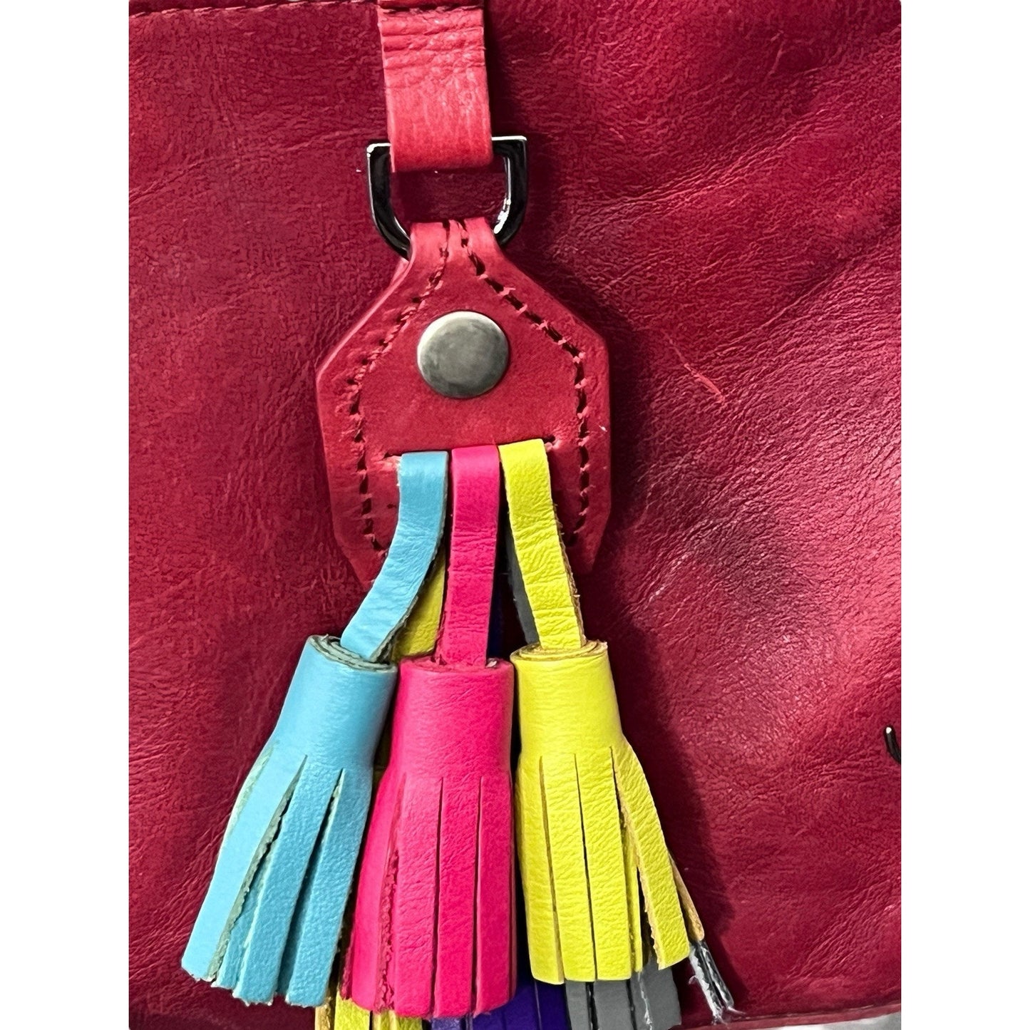 Velez Leather Handbag Crossbody Red Tassels Adjustable Strap