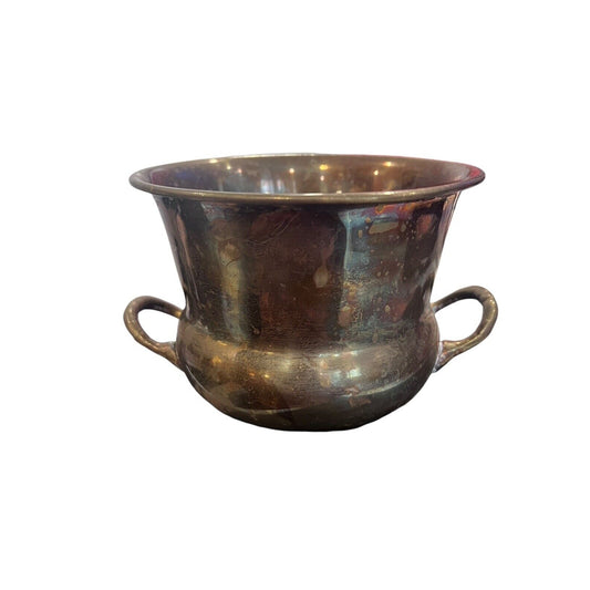 Vintage Brass Footed Small Flower Pot Planter With Handles 5.25" Diameter India