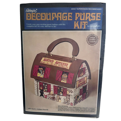 Vintage NOS Cunningham Auntie’s Antiques Decoupage Purse Kit Sealed