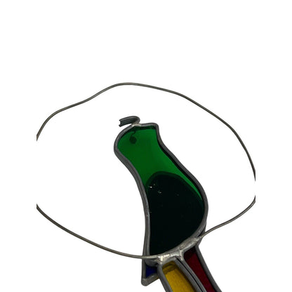Vintage Stained Glass Parrot Partridge Bird in Loop Sun Catcher