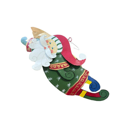 Metal Santa Claus Christmas Ornament Holiday Craft Painted Flying