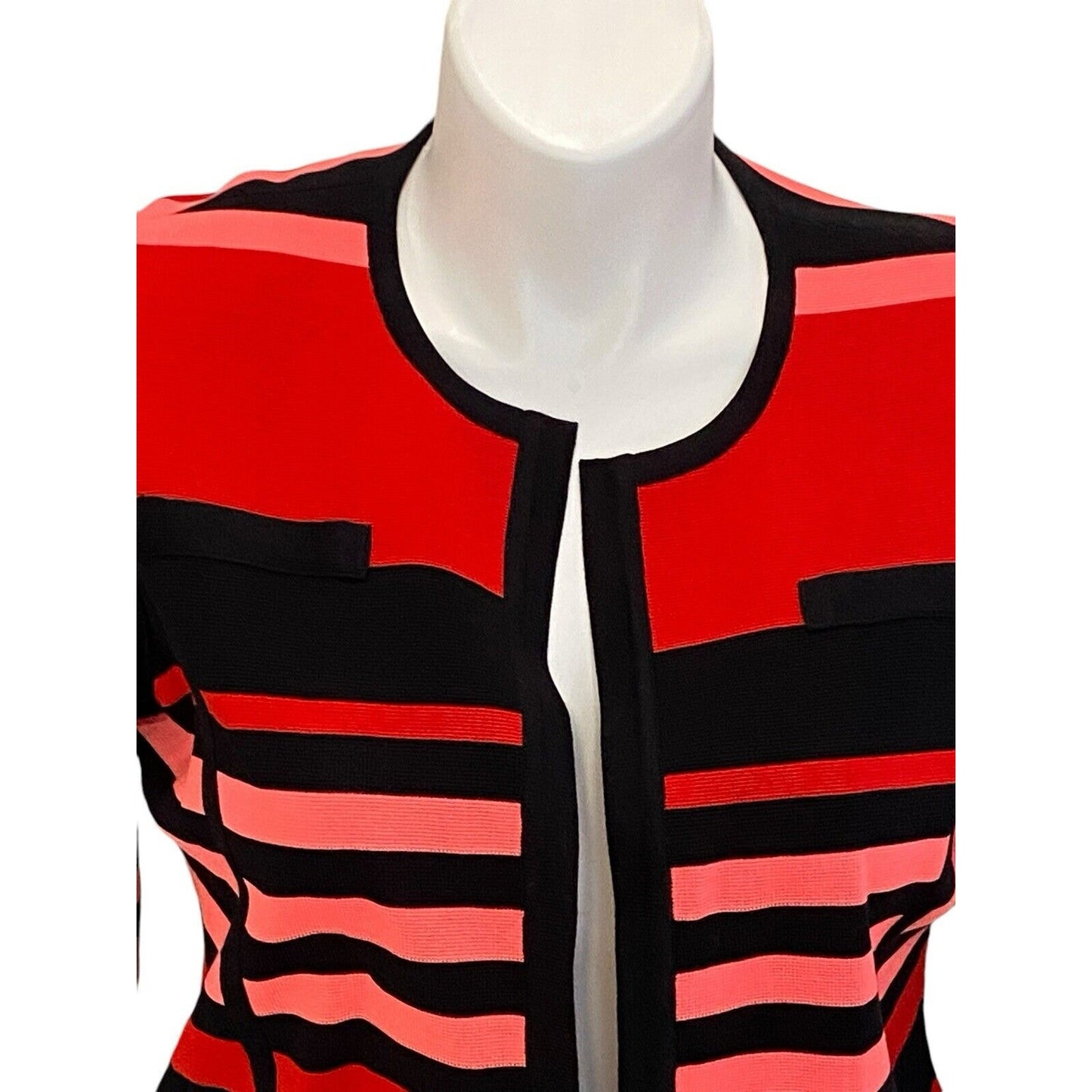 Exclusively Misook Striped Open Front Sweater Cardigan Red Pink Black XL Petite