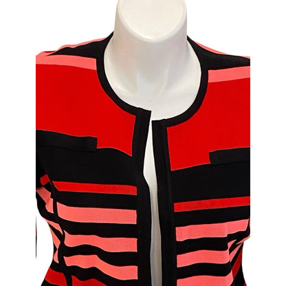 Exclusively Misook Striped Open Front Sweater Cardigan Red Pink Black XL Petite