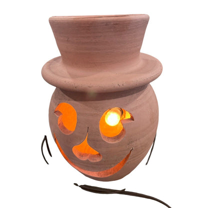 Vintage Terra Cotta Pumpkin Candle Holder Williamsburg Pottery Rare