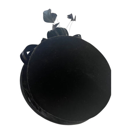 Swan Hat New York Ladies Black Velvet Rhinestone Bow Feathers Costume Regency