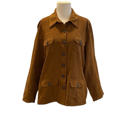 Size Large Duck Head Button Down Jacket Shacket Womens Front Pockets Brown Suede