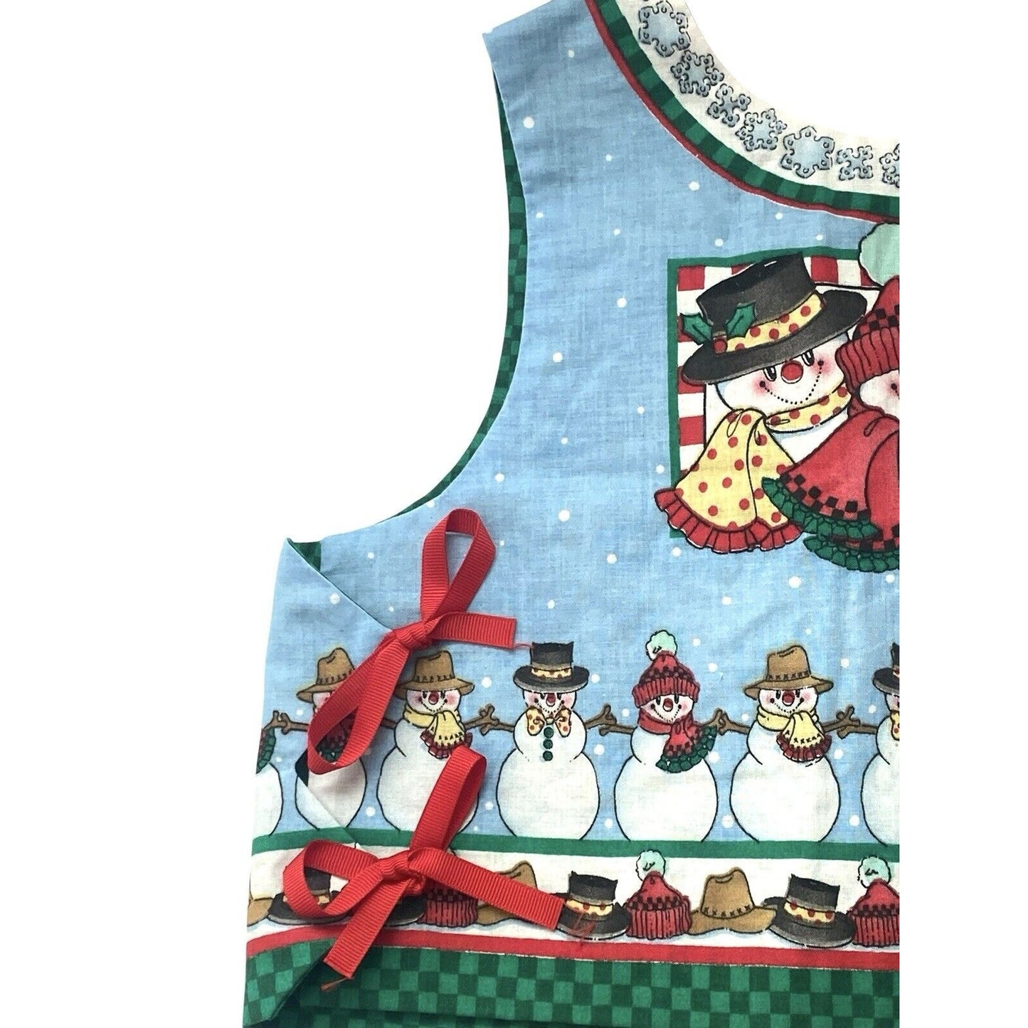 Vintage Handmade Snowman Holiday Christmas Vest Snowman Pocket Bows Kids