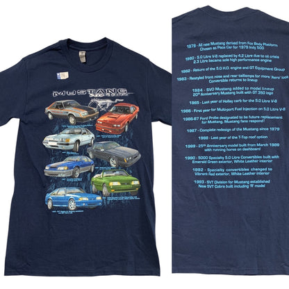 Small Mustang Fox Body Tshirt Ford Official History Blue