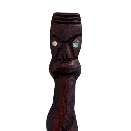 Hand-carved Tiki Head Paua Shell Eyes Hand Carved Wooden Letter Opener 9.25”￼