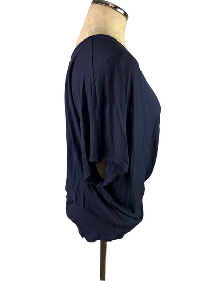 Small Loft Women's Navy Blue Twist Front Tshirt Draped Waist Length