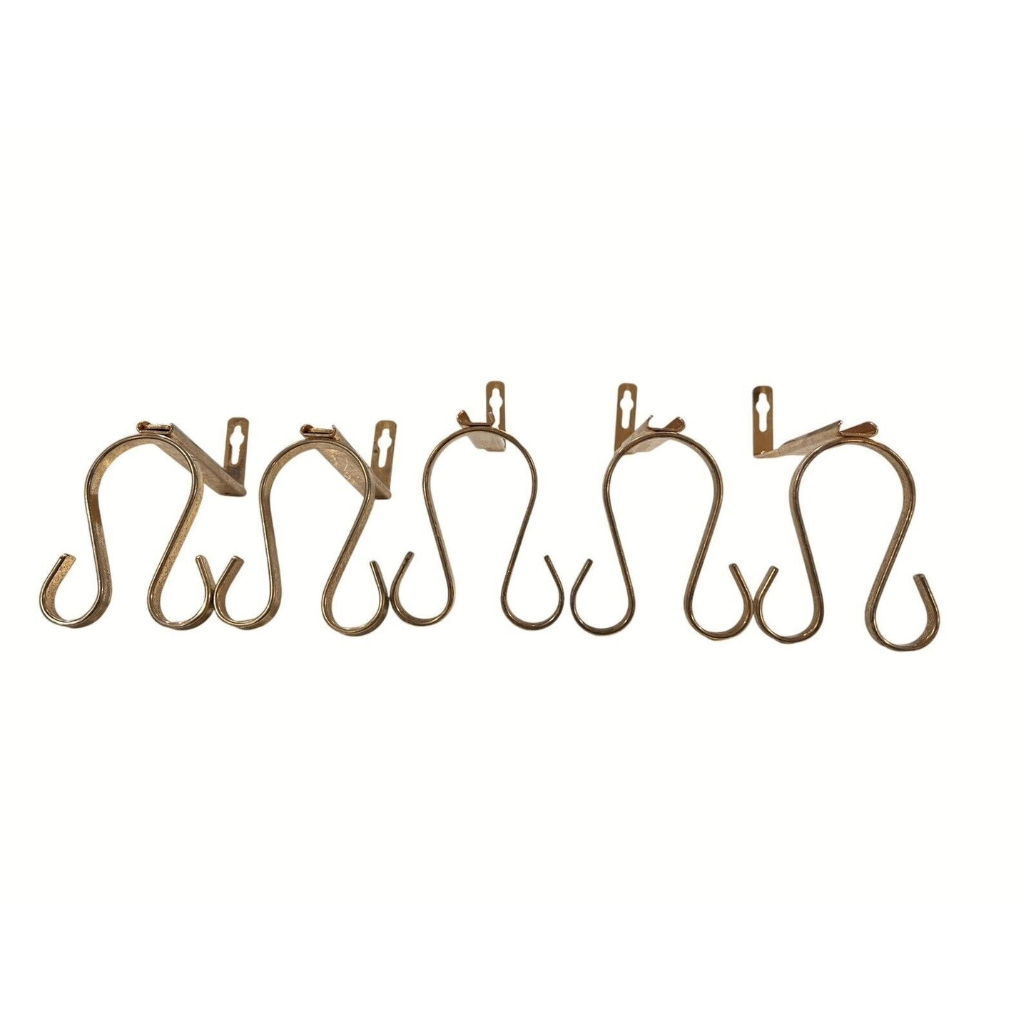 5 Double Gooseneck Swag Drapery Hooks Hook Rosettes Bishop Sleeve Brass Tone Set