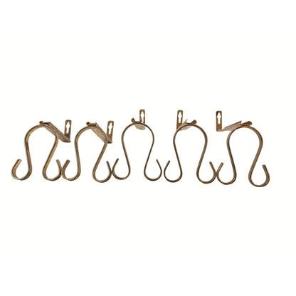 5 Double Gooseneck Swag Drapery Hooks Hook Rosettes Bishop Sleeve Brass Tone Set