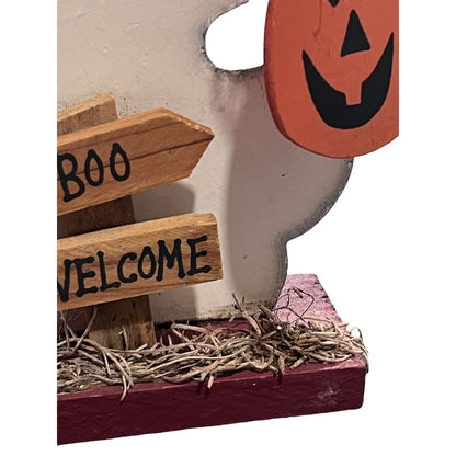 Wooden Ghost Halloween Decor Pumpkin Welcome Table Top Fall Decoration Painted