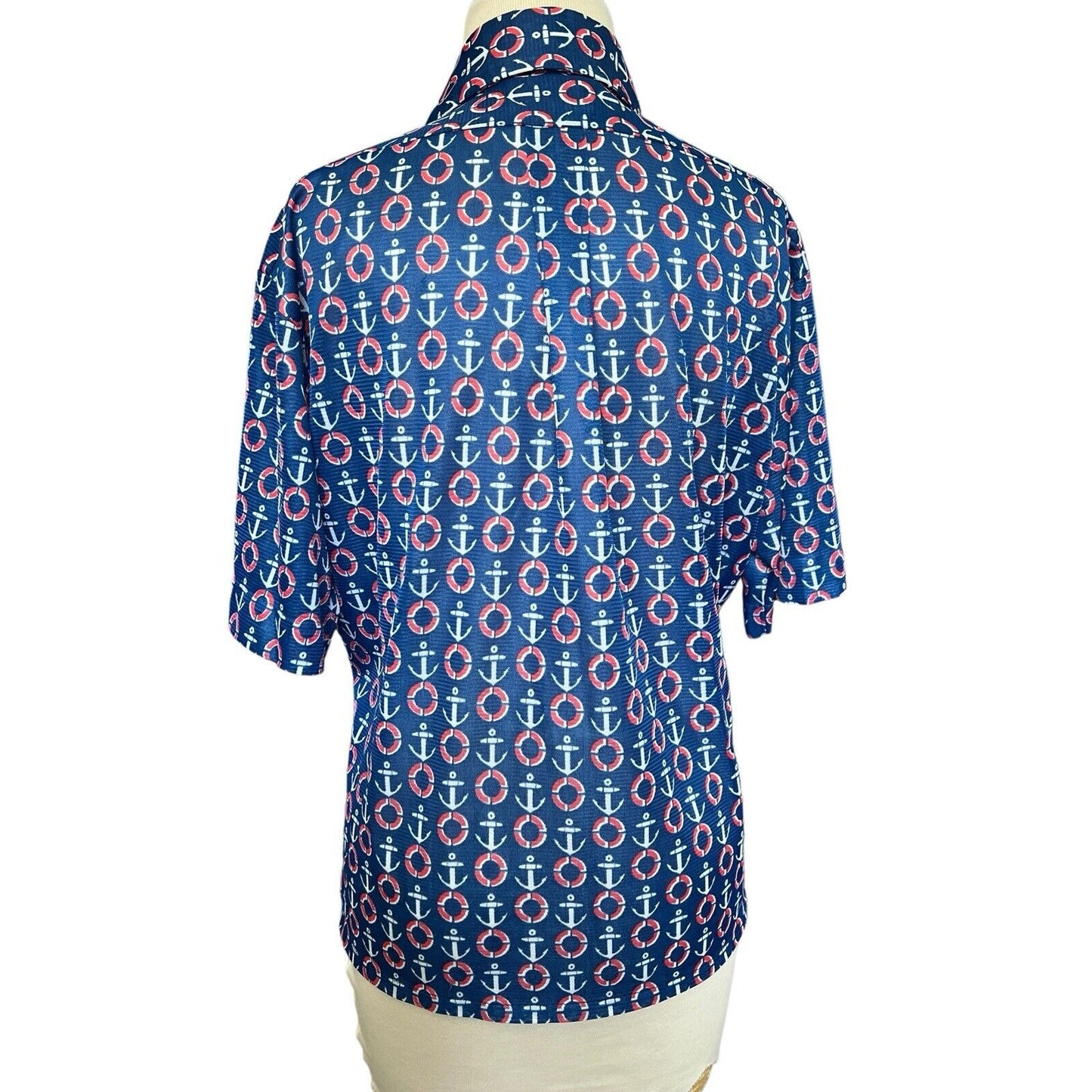 MARLBORO CLASSICS Womens Nautical Shirt Large Rare Vintage Button Down Polyester