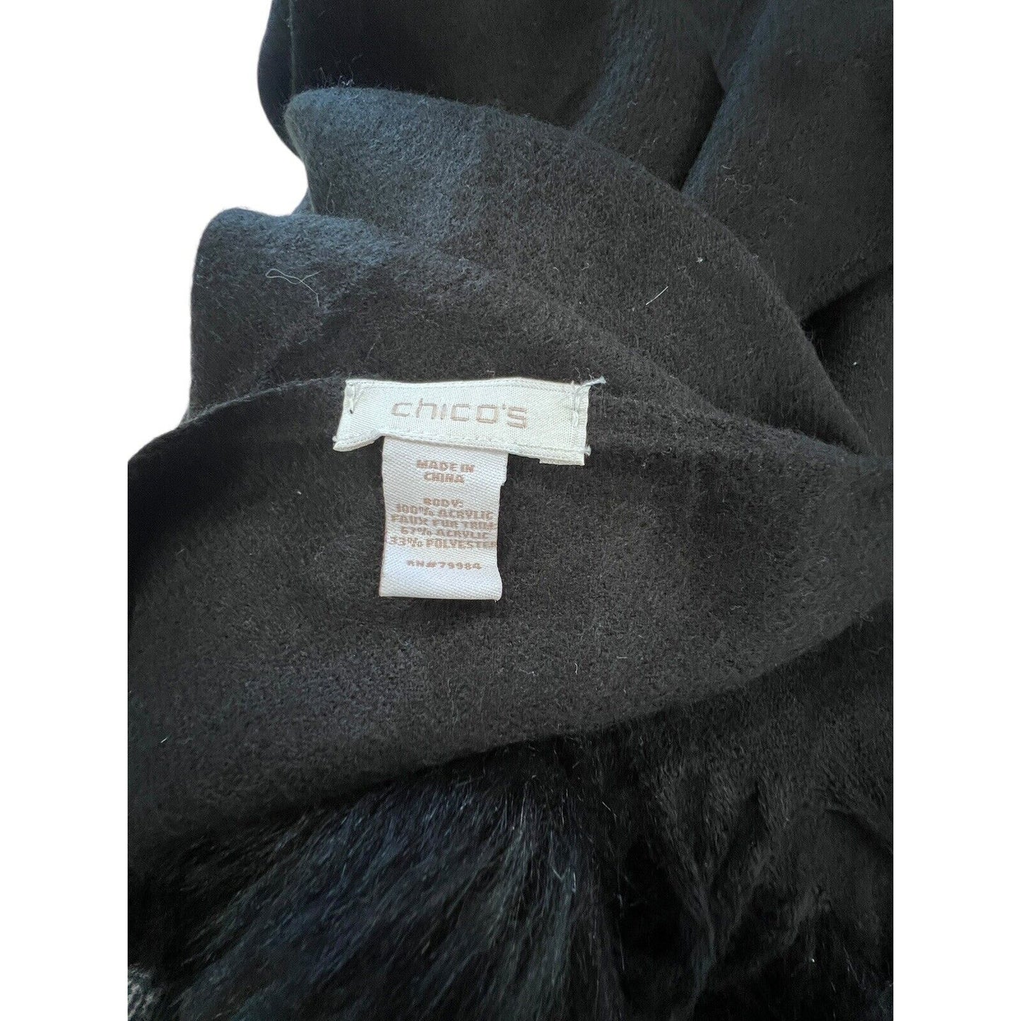 Chico Black Scarf Soft Pompoms Acrylic Large 24” Wide 72” Long