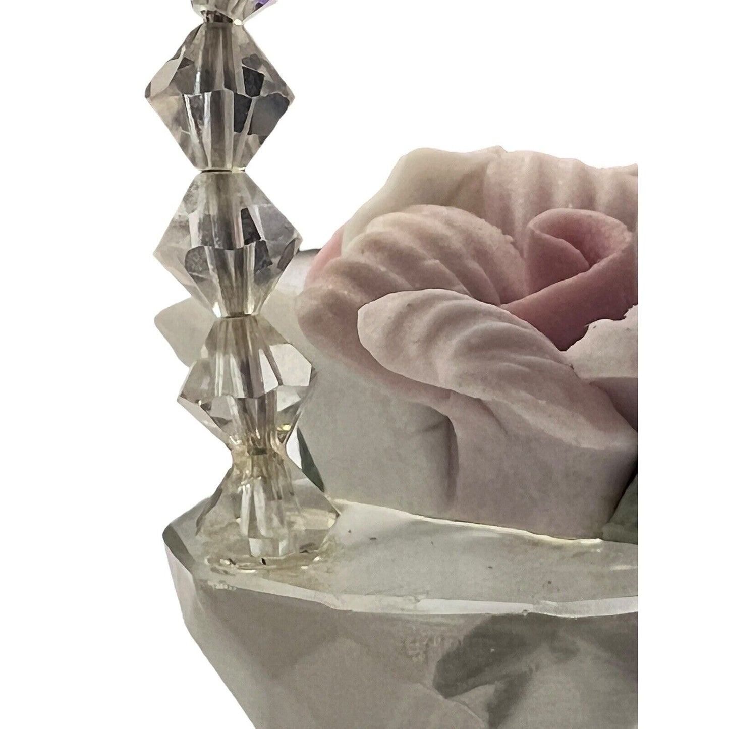 Miniature Crystal Basket Porcelain Roses Pink Purple Spring Easter