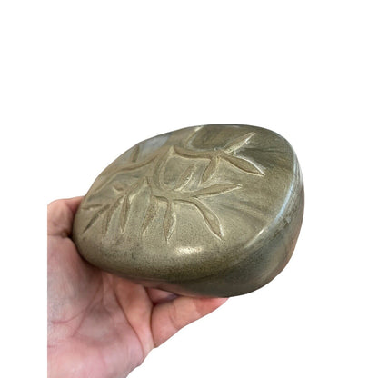 Carved Tree Gray Green Soapstone Lidded Trinket Box Smooth Haiti Soap Dish