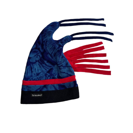 Vintage Streamer Fleece Tails Hat Cap Snowboard Ski Blue & Red Tie Dye USA