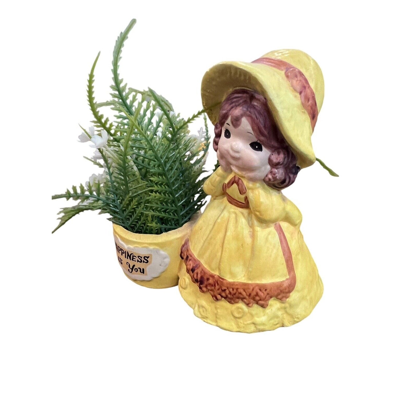 Vintage De Bec Japan Happiness Is You Small Planter Candle Holder Yellow