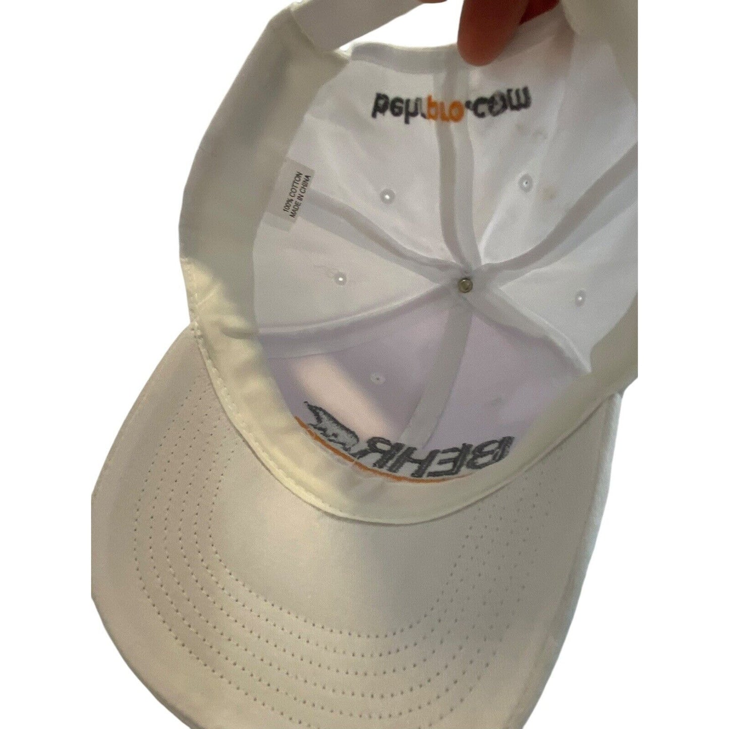 Behr Pro White Baseball Hat Embroidered Logo Ball Cap Hook Loop Adjustable