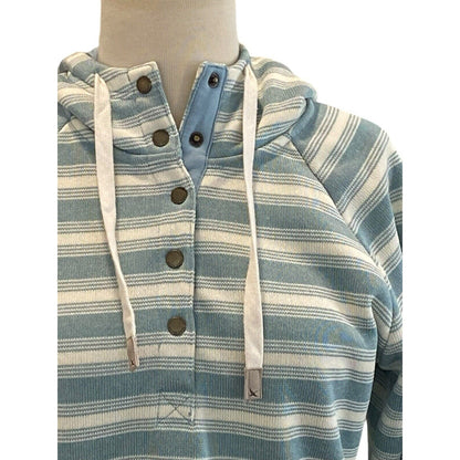 Size Small Eddie Bauer Hoodie Women Shirt Blue White Striped Pullover Pocket