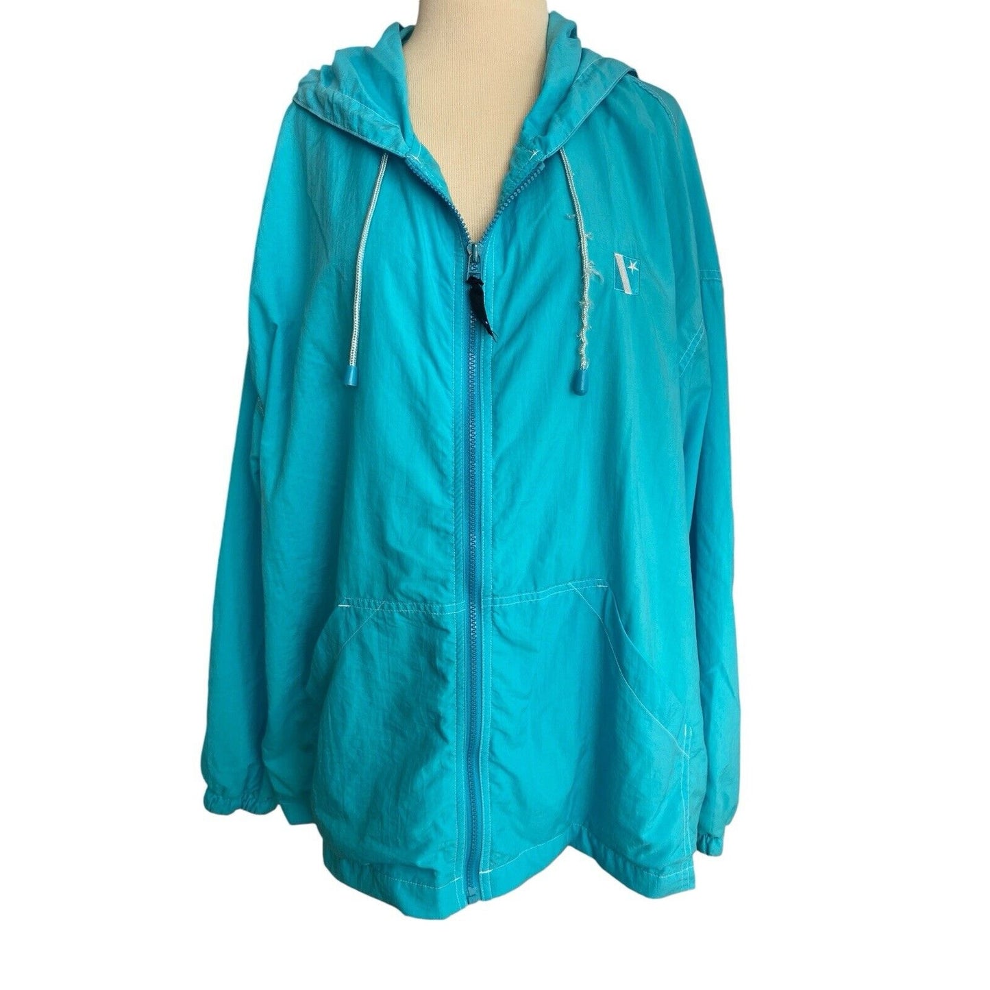 Vintage Venezia Hooded Turquoise Lined Windbreaker Jacket Plus Size 22/24