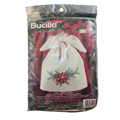1994 Bucilla Noel Angel Baby 15" Poinsettia Stamped Cross Stitch #33416 NOS