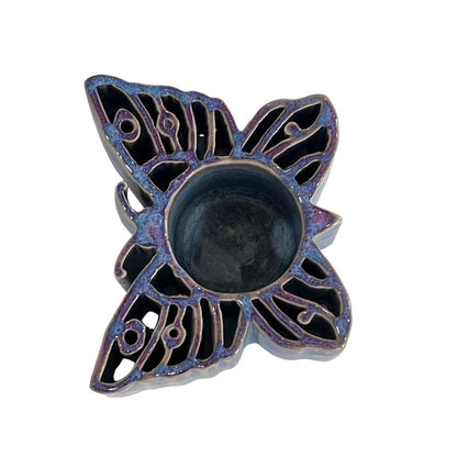 Bay Pottery Votive Butterfly Candle Holder Glazed Blue Purple USA Tea light