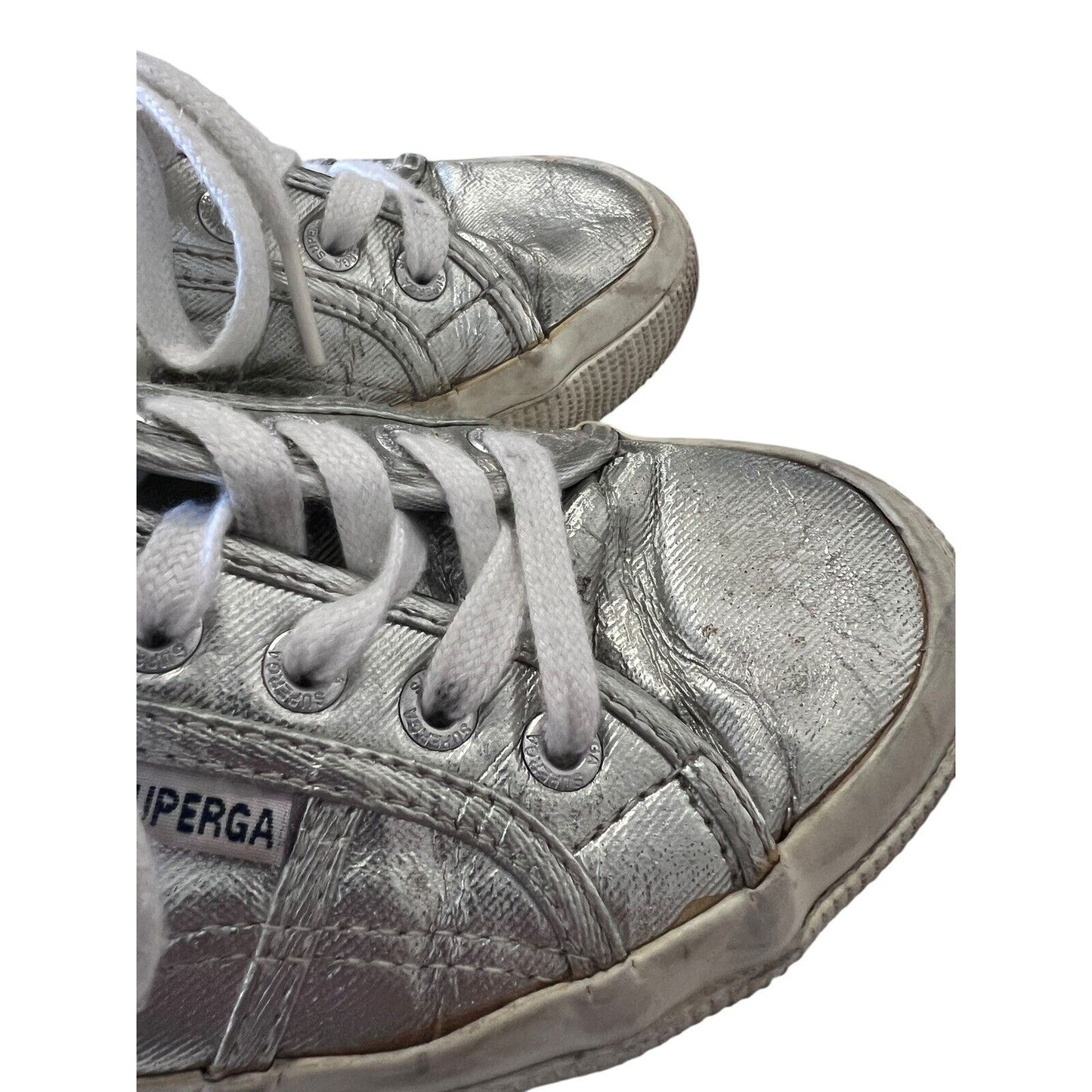 Superga Silver Metallic Shoes Womens Size 5.5 Low Top Sneakers Street Machine
