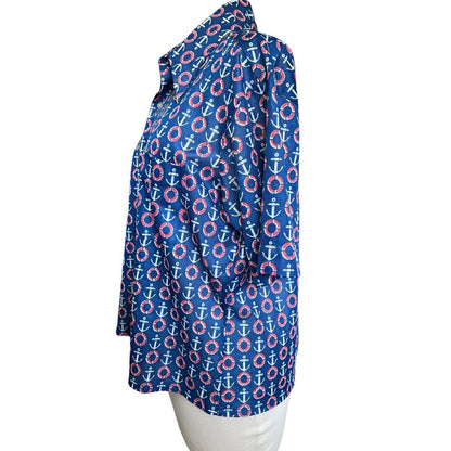 MARLBORO CLASSICS Womens Nautical Shirt Large Rare Vintage Button Down Polyester