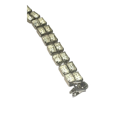 Vintage WEISS Double Strand Clear Baguette Rhinestone Tennis Bracelet Signed 7"